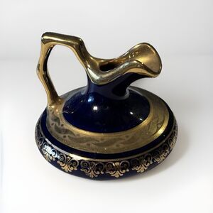 Vintage Limoges France Cobalt Blue & Gold Small Miniature Jug Pitcher 2" Tall
